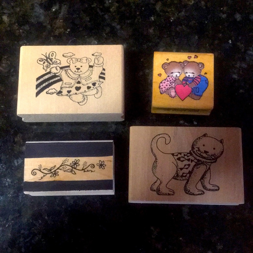 Wood mounted rubber stamps